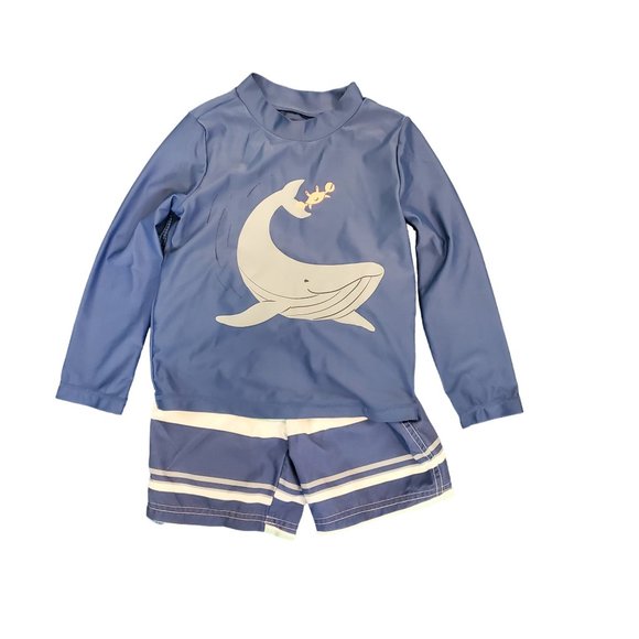 Cat & Jack Rashguard Long Sleeve Swim Set. Whale Crab‎ Size 4T. - Picture 1 of 3